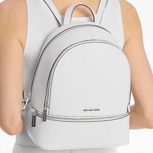 Michael Kors Rhea Medium Pebbled Leather Backpack Optic White